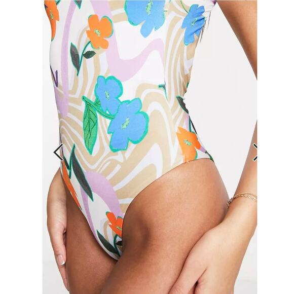 ASOS Design Scoop Back Sleek Swim Suit in Floral Swirl Print 8 NWT - Picture 3 of 6